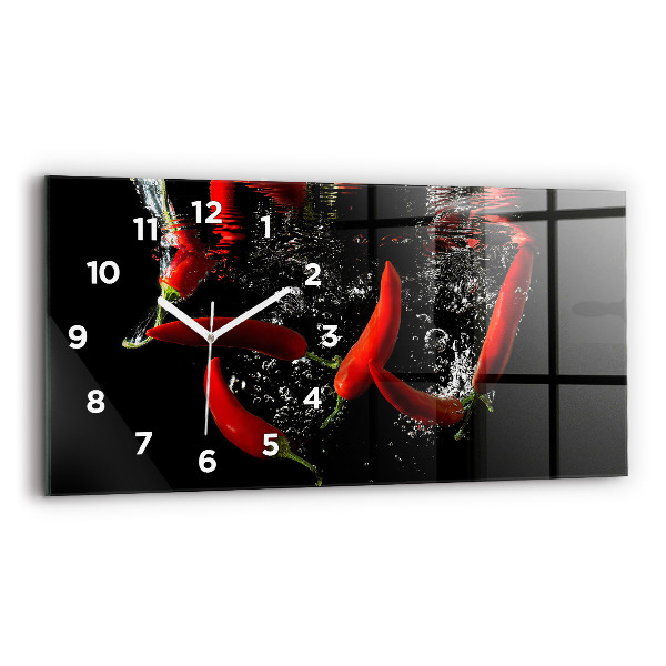 Horizontal wall clock Peppers in water