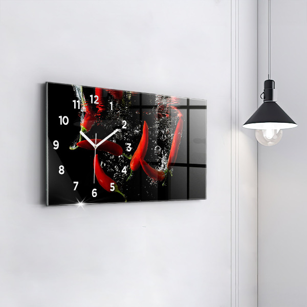 Horizontal wall clock Peppers in water