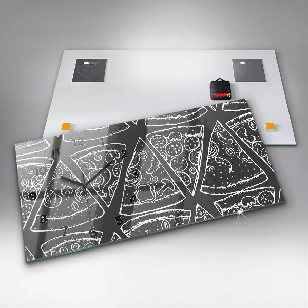 Horizontal wall clock Painted pizza