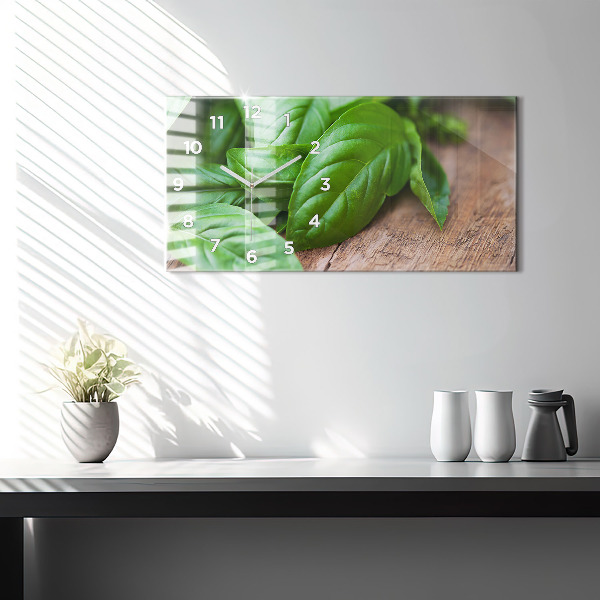 Horizontal wall clock Basil leaves