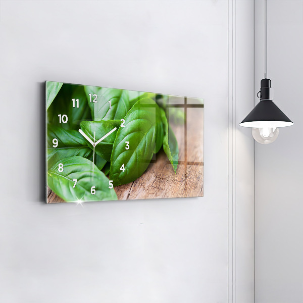 Horizontal wall clock Basil leaves