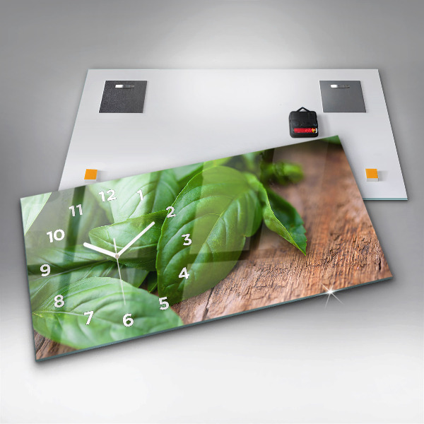 Horizontal wall clock Basil leaves