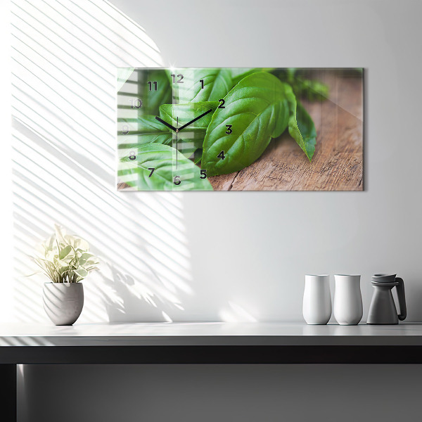 Horizontal wall clock Basil leaves