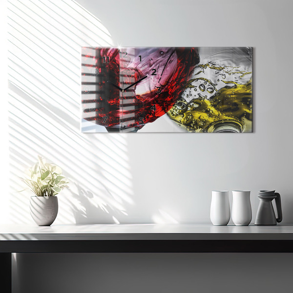 Horizontal wall clock Glasses of wine