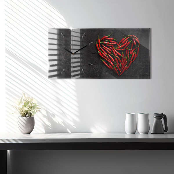 Horizontal wall clock Heart of peppers