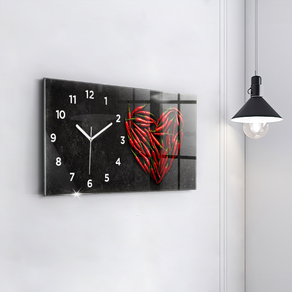 Horizontal wall clock Heart of peppers