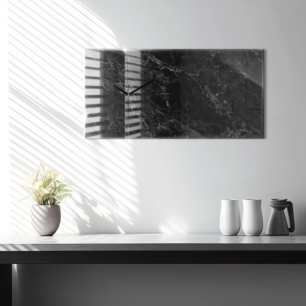 Horizontal wall clock Dark marble