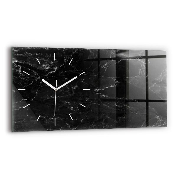 Horizontal wall clock Black marble