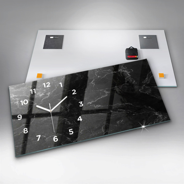 Horizontal wall clock Black marble