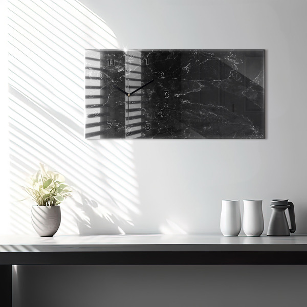 Horizontal wall clock Black marble