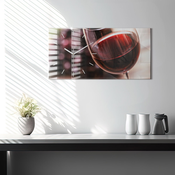 Horizontal wall clock A glass of red wine