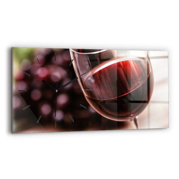 Horizontal wall clock A glass of red wine