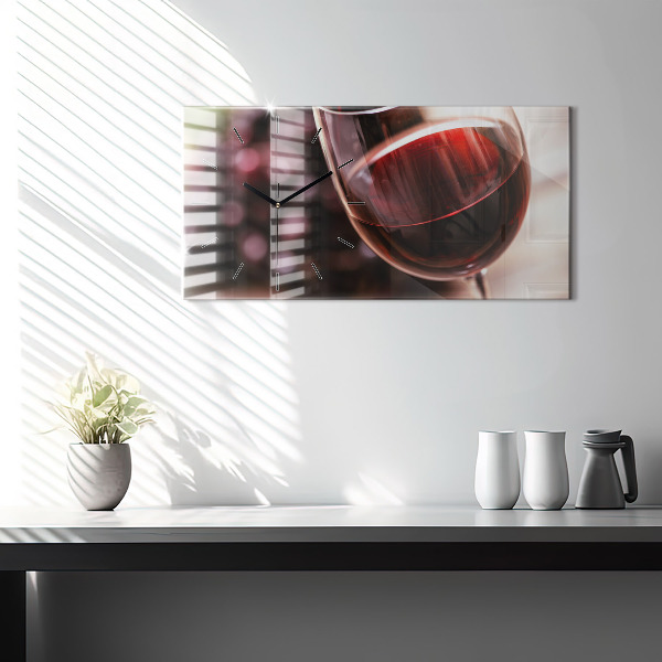 Horizontal wall clock A glass of red wine