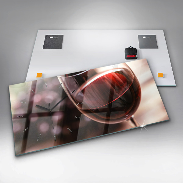 Horizontal wall clock A glass of red wine