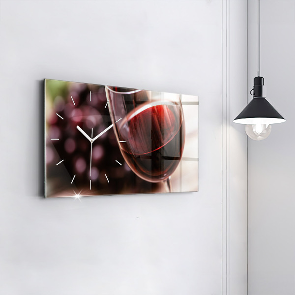 Horizontal wall clock A glass of red wine