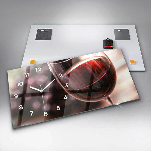 Horizontal wall clock A glass of red wine