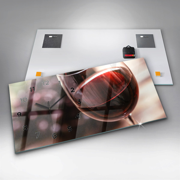 Horizontal wall clock A glass of red wine