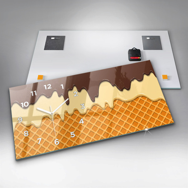 Horizontal wall clock Waffle and ice cream