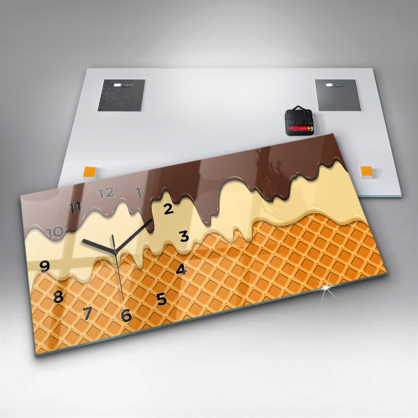 Horizontal wall clock Waffle and ice cream