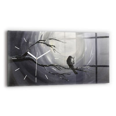 Horizontal wall clock Raven in the moonlight