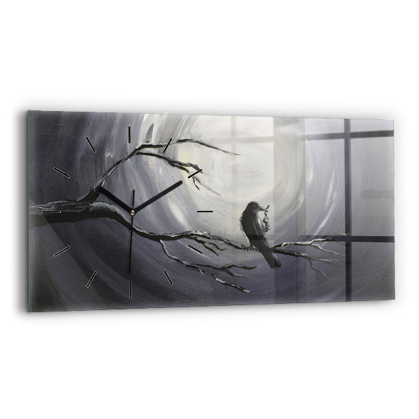 Horizontal wall clock Raven in the moonlight