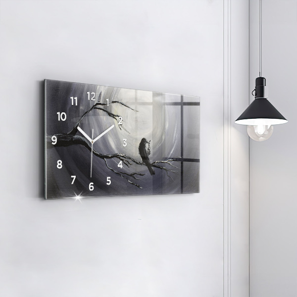 Horizontal wall clock Raven in the moonlight