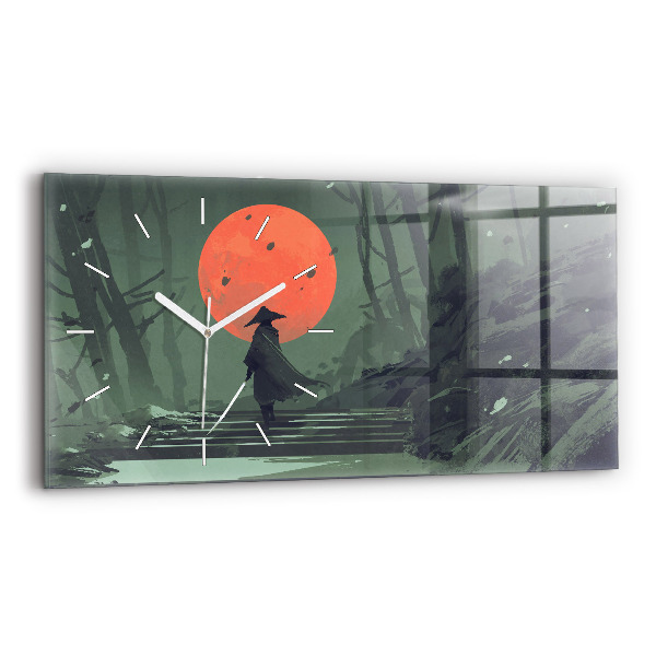 Horizontal wall clock Samurai in the forest
