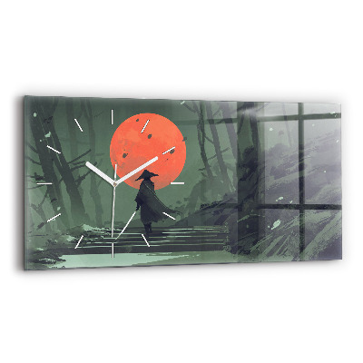Horizontal wall clock Samurai in the forest