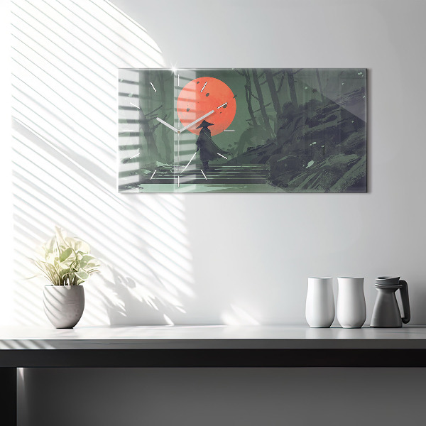 Horizontal wall clock Samurai in the forest