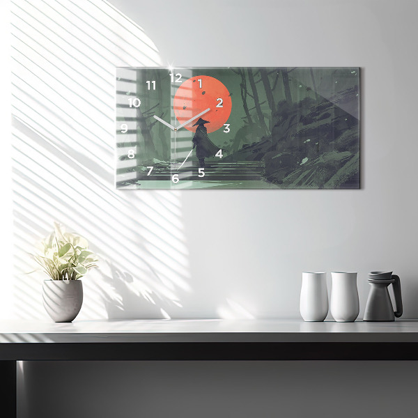 Horizontal wall clock Samurai in the forest