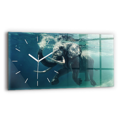 Horizontal wall clock Swimming elephant in the ocean