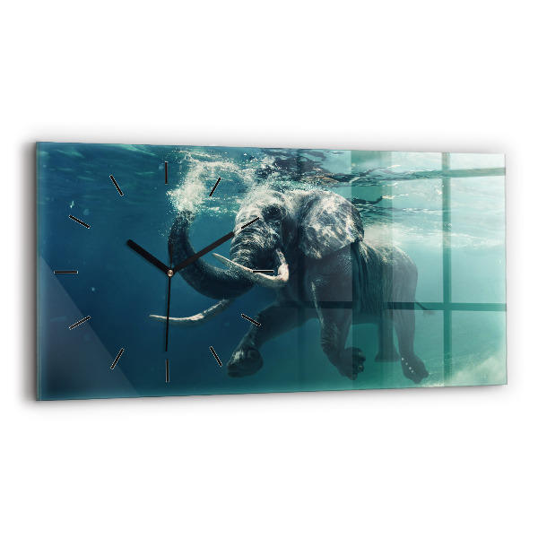 Horizontal wall clock Swimming elephant in the ocean