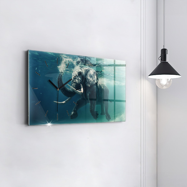 Horizontal wall clock Swimming elephant in the ocean