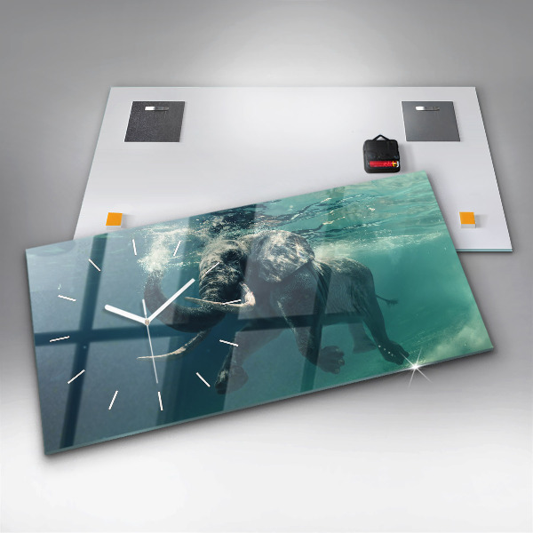 Horizontal wall clock Swimming elephant in the ocean