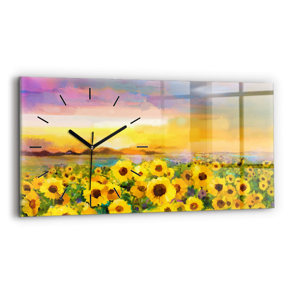 Horizontal wall clock Sunflower Field