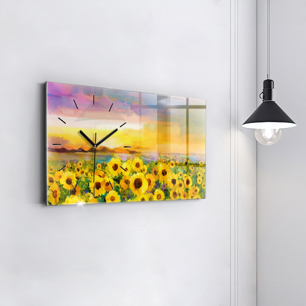 Horizontal wall clock Sunflower Field