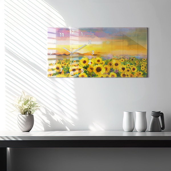 Horizontal wall clock Sunflower Field