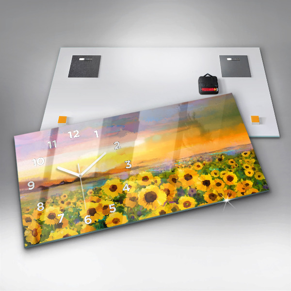 Horizontal wall clock Sunflower Field