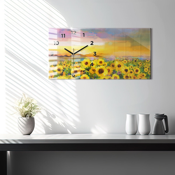 Horizontal wall clock Sunflower Field