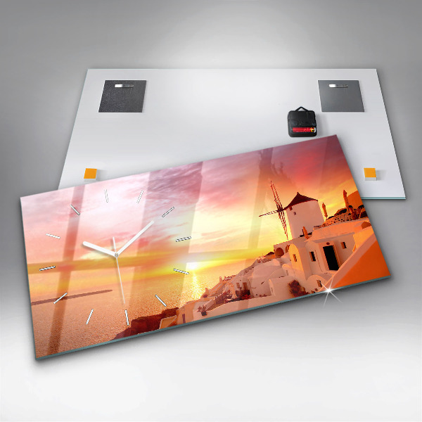 Horizontal wall clock Old windmill in Santorini