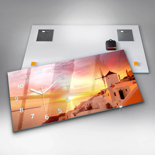 Horizontal wall clock Old windmill in Santorini