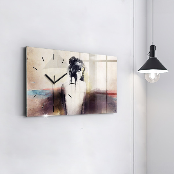 Horizontal wall clock Abstract portrait of a woman
