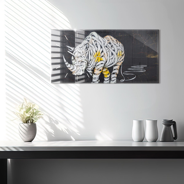 Horizontal wall clock Abstract rhino