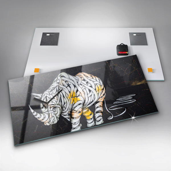 Horizontal wall clock Abstract rhino
