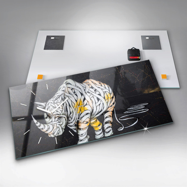 Horizontal wall clock Abstract rhino