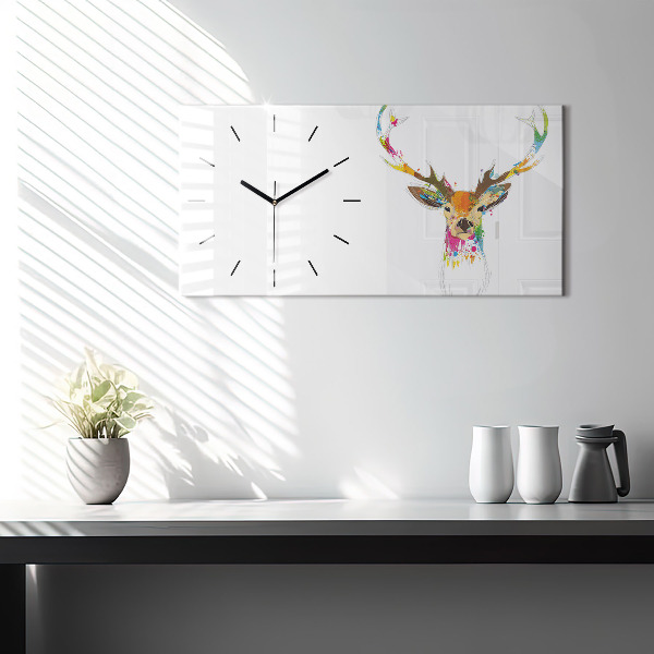 Horizontal wall clock Colorful deer head