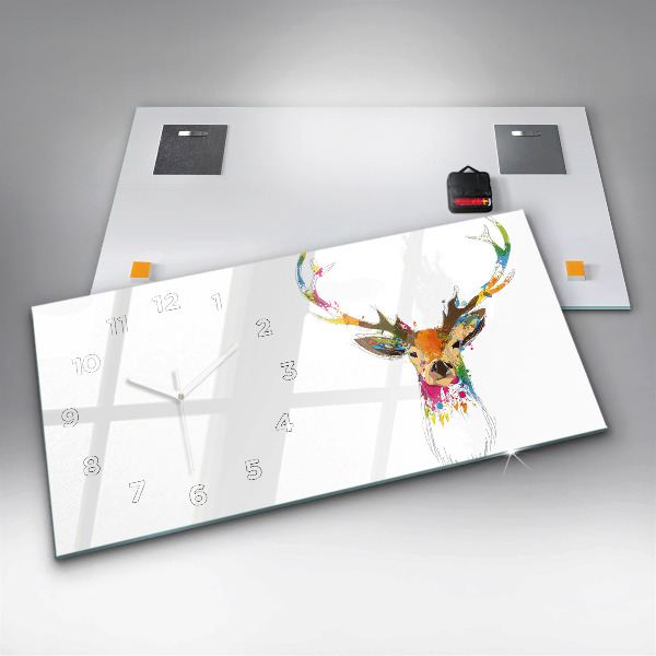 Horizontal wall clock Colorful deer head