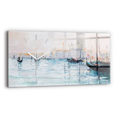 Horizontal wall clock Oil painting yacht sea
