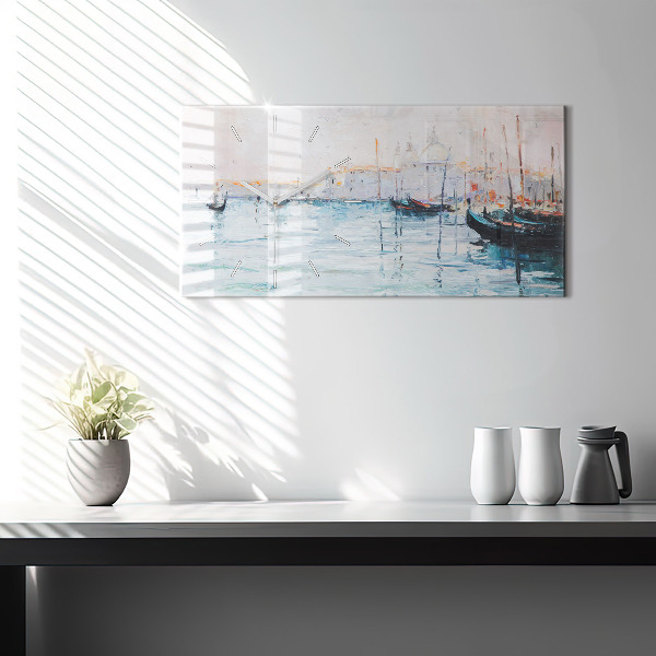 Horizontal wall clock Oil painting yacht sea