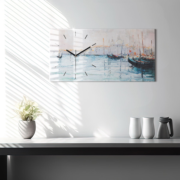 Horizontal wall clock Oil painting yacht sea